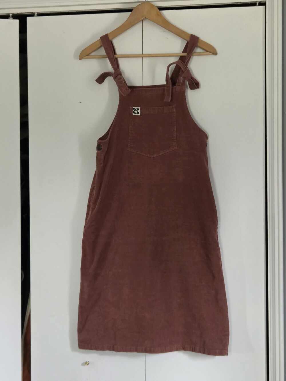 Lucy & Yak Mauve Corduroy Tie-Shoulder Pinafore Dress